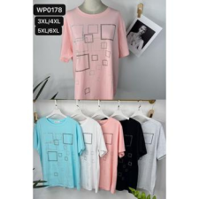 EMT Póló pamut női póló mintás – 5XL/6XL Rózsaszín női póló