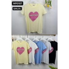 EMT Póló pamut női póló mintás – L/XL Kék női póló