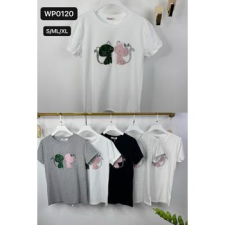 EMT Póló pamut női póló mintás – L/XL Szürke női póló