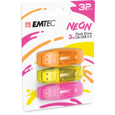 Emtec 32GB Neon USB 2.0 Pendrive - Vegyes színek (3db) (ECMMD32GC410P3NEO) pendrive