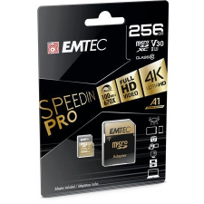 Emtec Memóriakártya, microSDXC, 256GB, UHS-I/U3/V30/A2, 100/95 MB/s, adapter, EMTEC "SpeedIN" memóriakártya