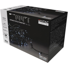 Entac karácsonyi 8m sorolható jégcsapfényfüzér IP44 360LED hideg fehér adapterrel karácsonyfa izzósor