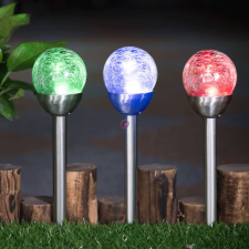 Entac Színváltós LED szolár lámpa "Kristály" - inox - RGB - 34 cm kültéri világítás