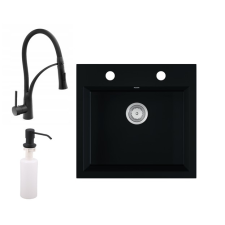 Eos Gránit mosogató EOS Como + kihúzható zuhanyfejes Duo-Flex csaptelep + adagoló (matt fekete) csaptelep