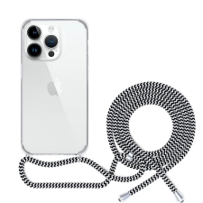 Epico iPhone 14 Pro Max fekete-fehér átlátszó tok nyakpánttal tok és táska