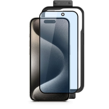 Epico iPhone 15 Plus kékfény szűrő 3D+ üvegfólia + felhelyező keret mobiltelefon kellék