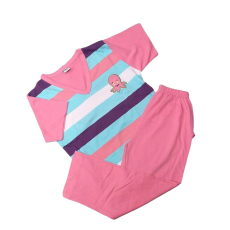 Erkan Rövid ujjú pizsama hosszú nadrággal 128-134 - Korall csíkos / Polip - Kiárusítás