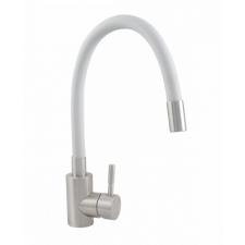 Ermetiq Álló mosogató csaptelep, Inox, flexibilis - fehér csaptelep