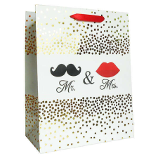 Esküvői ajándéktasak - Mr &, Mrs bajuszos - 32x26 cm ajándéktasak