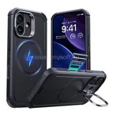 ESR CYBER szilikon telefonvédő (ütésállóság, légpárnás sarok, kitámasztó, MagSafe) FEKETE (GP-174889) tok és táska