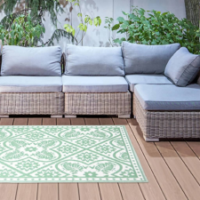 Esschert Design zöld és fehér csempe mintás kültéri szőnyeg 182x122 cm lakástextília