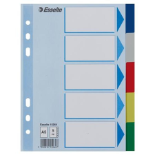 ESSELTE Regiszter, műanyag, A5, 5 részes, ESSELTE, színes regiszter és tartozékai
