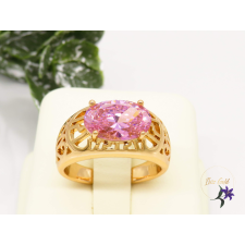  Esztella antiallergén nagy rózsaszín köves gyűrű oldalt csipke mintával -18k gyűrű