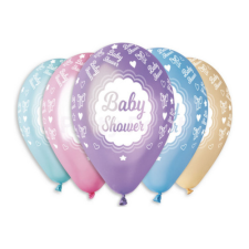 EU Baby Shower Metallic léggömb, lufi 5 db-os 12 inch (30 cm) party kellék