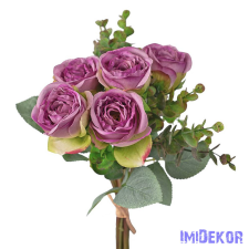  Eukaliptuszos rózsa selyemvirág csokor 36cm - Lila dekorációs kellék