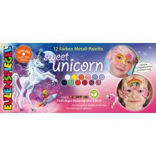 Eulenspiegel arcfesték - 10 színű + 2db glitter paletta - Sweet Unicorn arcfesték