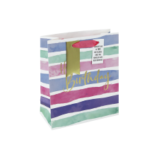 Eurowrap Ltd. Eurowrap ajándéktasak (21,5x25x10 cm) lila, rózsaszín csíkos Happy Birthday (4) ajándéktasak