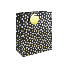 Eurowrap Ltd. Eurowrap ajándéktasak (26,5x33x14 cm) fekete, fehér-arany pöttyös (5) ajándéktasak