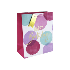 Eurowrap Ltd. Eurowrap ajándéktasak (26,5x33x14 cm) Happy Birthday, pink foltos (5) ajándéktasak