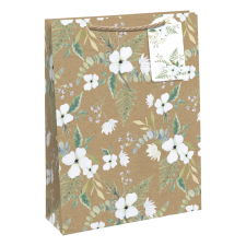 Eurowrap Ltd. Eurowrap ajándéktasak (26,5x33x14 cm) kraft, fehér virágos (4) ajándéktasak