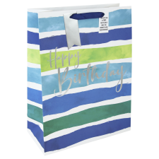 Eurowrap Ltd. Eurowrap ajándéktasak (33x45,5x15 cm) kék, zöld csíkos, Happy Birthday (4) ajándéktasak