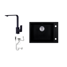  Evinion K615-45C Gránit Mosogató + Design Csap + Dugóemelő (fekete) fürdőkellék