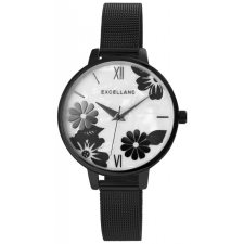  Excellanc acél hálószíjas női karóra virág díszítéssel, fekete (36 mm) karóra