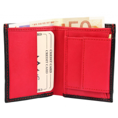  Excellanc piros-fekete pénztárca valódi bőrből, 10x8 cm