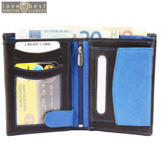 Excellanc uniszex pénztárca valódi bőrből, 12x9 cm, fekete-kék