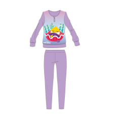 ExityKft. Baby Shark gyerek pizsama kislányoknak - jersey pamut pizsama - lila - 98 gyerek hálóing, pizsama