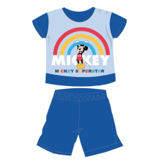 ExityKft. Disney Mickey egér nyári rövid ujjú baba pizsama - pamut jersey pizsama - szívárvány mintával - középkék - 98