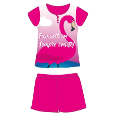 ExityKft. Flamingó nyári rövid ujjú gyerek pizsama - pamut jersey pizsama - pink - 122