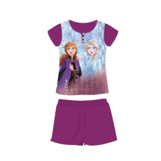 ExityKft. Nyári rövid ujjú gyerek pamut pizsama - Disney Jégvarázs - Anna és Elza - sötétlila - 128