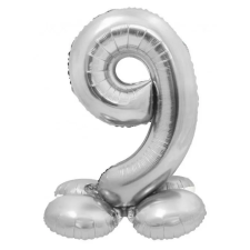  Ezüst 9-es Silver szám fólia lufi talppal 72 cm party kellék