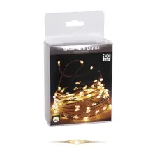  Ezüst drótkábeles fényfüzér 100 LED-es elemes (elem nélkül) meleg dekorációs kellék