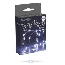  Ezüst drótkábeles fényfüzér 100 LED-es időzítős elemes (elem nélkül) hideg dekorációs kellék