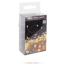  Ezüst drótkábeles fényfüzér 20 LED-es flash elemes (elem nélkül) meleg dekorációs kellék