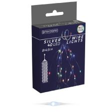 Ezüst drótkábeles korbács 40 LED-es elemes (elem nékül) multi dekorációs kellék