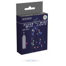 Ezüst drótkábeles korbács 80 LED-es elemes (elem nékül) multi dekorációs kellék