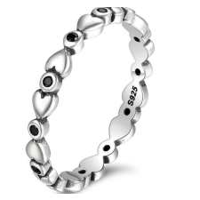  Ezüst gyűrű kristályokkal, fekete, 8-as méret gyűrű