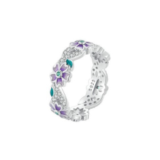  Ezüst gyűrű, lila virágos, 6-os méret gyűrű