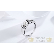  Ezüst gyűrű strasszal és gyönggyel, 7-es méret gyűrű