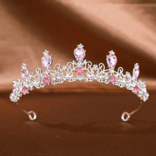 Ezüst Hercegnő Tiara Tortadísz – Rózsaszín Strasszkövekkel party kellék