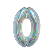  Ezüst Holographic 0-ás szám fólia lufi 76 cm party kellék