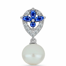  Ezüst Medál Ausztrál Kék Zafírral és Fehér Édesvízi Kagylógyönggyel, Y62402 medál