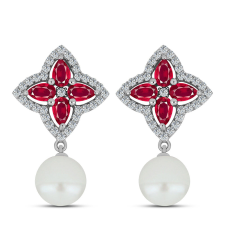  Ezüst Medál Madagaszkári Rubinnal és Fehér Édesvízi Kagylógyönggyel, Y62148 medál