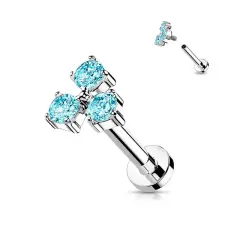  Ezüst Színű 316L Orvosi Acél  Egyenesszárú Labret Piercing Pici Kék Kövekkel egyéb ékszer