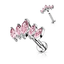  Ezüst Színű 316L Orvosi Acél Labret Piercing Rózsaszín Ovális Kövekkel egyéb ékszer