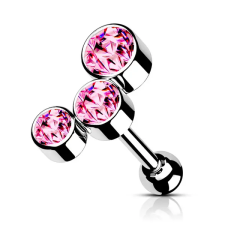  Ezüst Színű 316L Orvosi Acél Rózsaszín Kövekkel Díszített Egyenesszárú Barbell Piercing egyéb ékszer