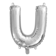  Ezüst színű, betű alakú fólia lufi, léggömb – U party kellék